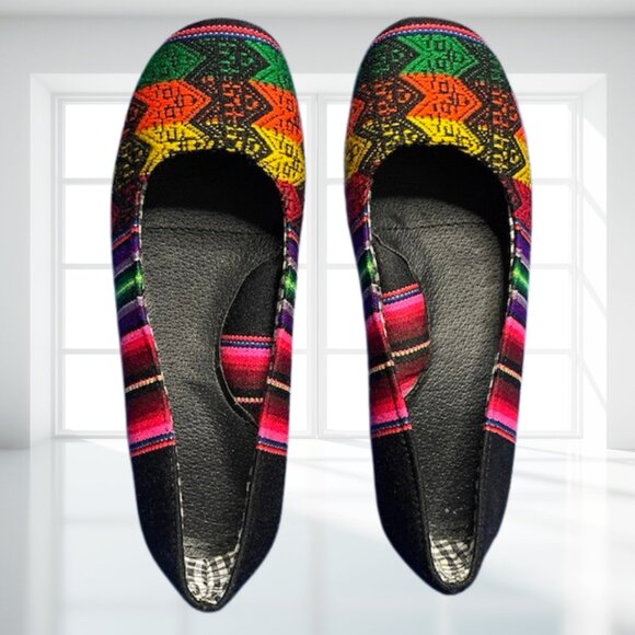 Moleca Bohemian Striped Multicolor Ballet Flats Comfort Shoes Brazil Size 35 - Picture 2 of 14